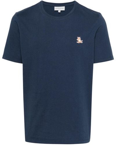 Maison Kitsuné Chillax Fox-Appliqué T-Shirt - Blue