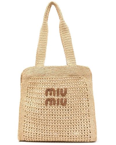 Miu Miu Logo-Patch Crochet Bag - Natural