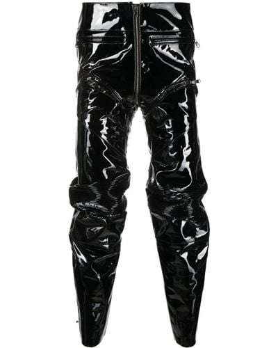 Vetements Panelled Gathered Patent Leather Trousers - Black