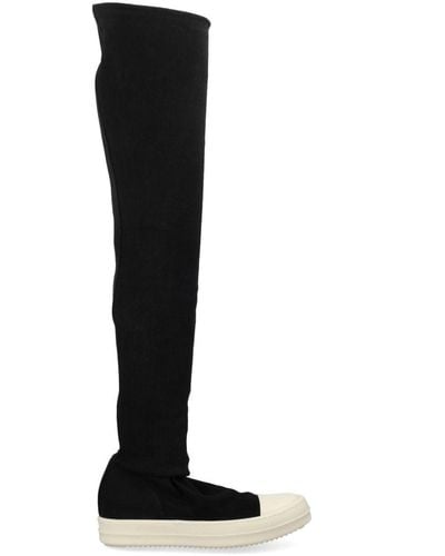 Rick Owens Thigh-High Denim Boots - Black