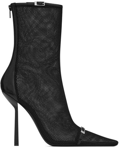 Saint Laurent Pointed-toe Mesh Boots - Black