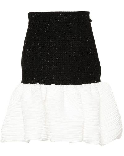 George Keburia Plissé-Hem Tweed Skirt - Black