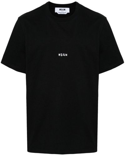 MSGM Logo-Print Cotton T-Shirt - Black