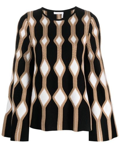 Chloé Crochet-Knit Long-Sleeve Top - Black