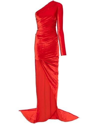 Balenciaga Asymmetric-Design Velvet Dress - Red