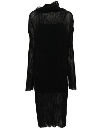 MM6 by Maison Martin Margiela Long Sleeves Plissé Midi Dress - Black