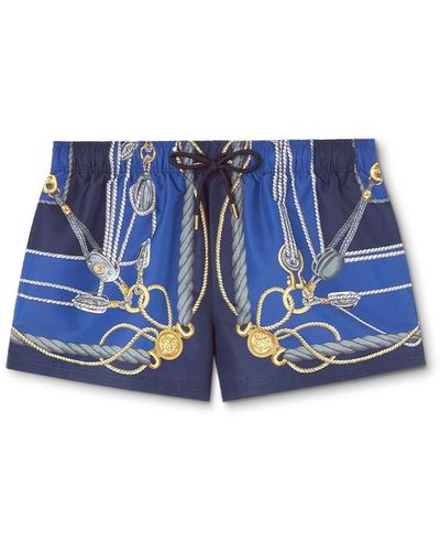 Versace Nautical Graphic-Print Swim Shorts - Blue