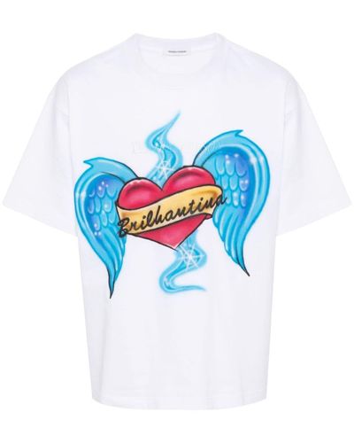 TENDER PERSON Heart-Print Cotton T-Shirt - Blue