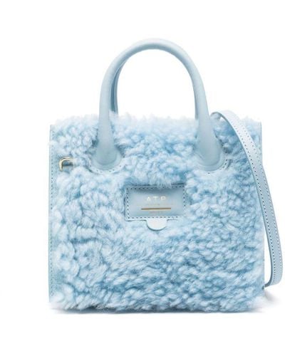 Atp Atelier Logo-patch Shearling Tote Bag - Blue