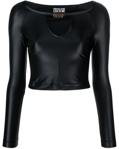 Versace Logo-Plaque Jersey Crop Top - Black