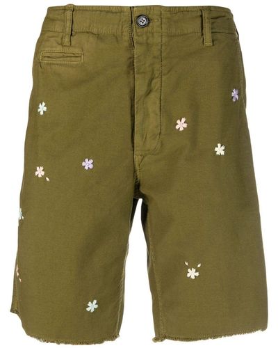 President's Floral-Embroidered Denim Shorts - Green