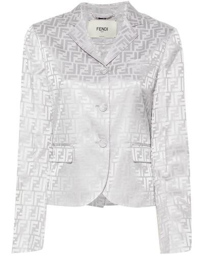 Fendi Ff-Jacquard Silk Blazer - White