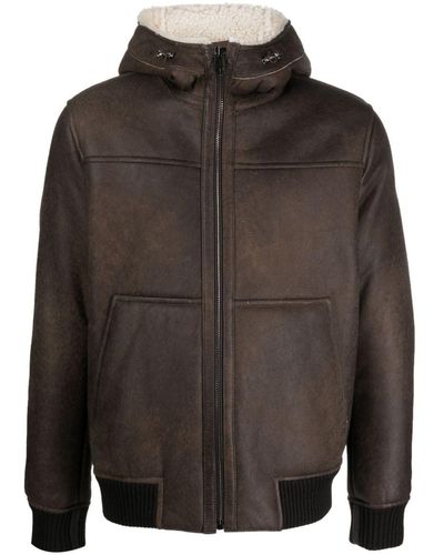 Eraldo Hooded Shearling Leather Jacket - Grey