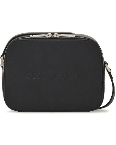Ferragamo Logo-Debossed Leather Shoulder Bag - Black