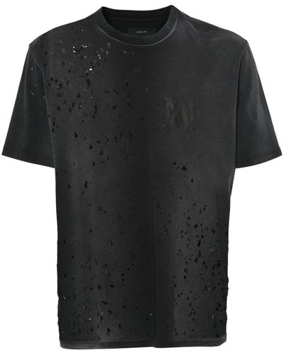 Amiri Shotgun Logo-Print Distressed T-Shirt - Black