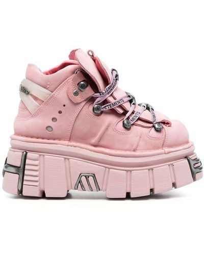 Vetements Panelled Lace-up Chunky Boots - Pink