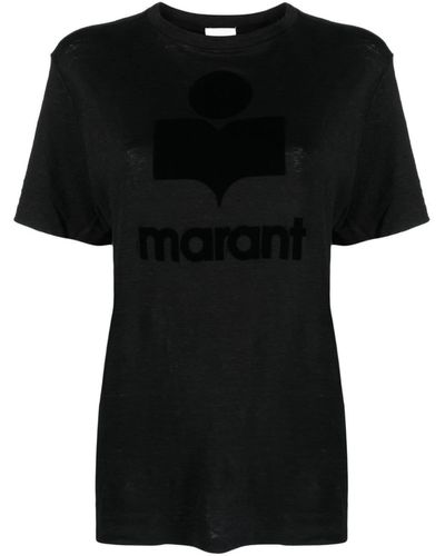 Isabel Marant Zewel Flocked Linen T-Shirt - Black