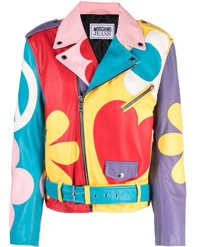 Moschino Jeans Graphic-Print Notched-Lapels Jacket - Blue