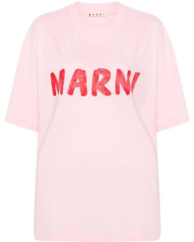 Marni Logo-Print Cotton T-Shirt - Pink