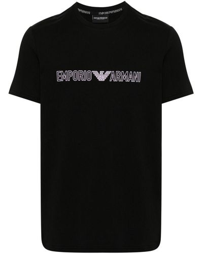 Emporio Armani Logo-Print Cotton T-Shirt - Black