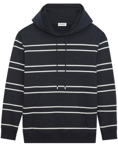 Saint Laurent Striped Cotton Hoodie - Blue