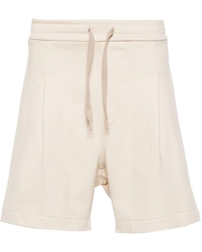 A PAPER KID Logo-Patch Cotton Track Shorts - Natural