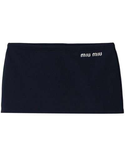 Miu Miu Embroidered-Logo Mini Skirt - Blue