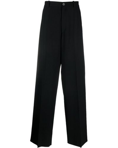 Balenciaga Wide-Leg Wool Trousers - Black