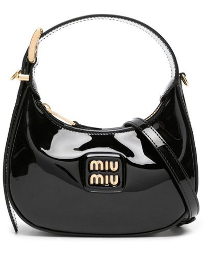 Miu Miu Logo-Lettering Patent Tote Bag - Black