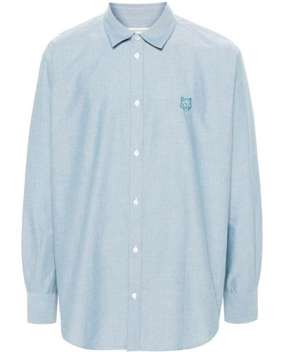 Maison Kitsuné Contour Fox Head-Embroidery Cotton Shirt - Blue