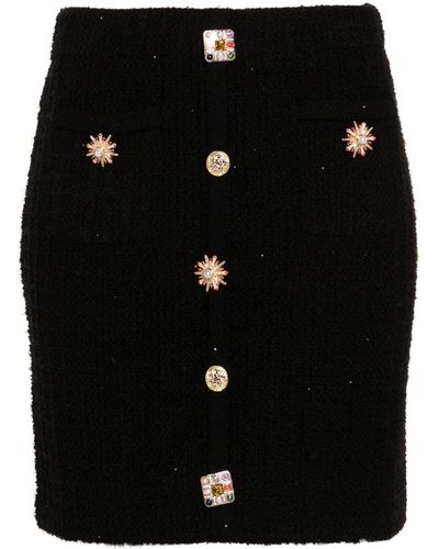 Self-Portrait Jewel Buttons Knitted Mini Skirt - Black