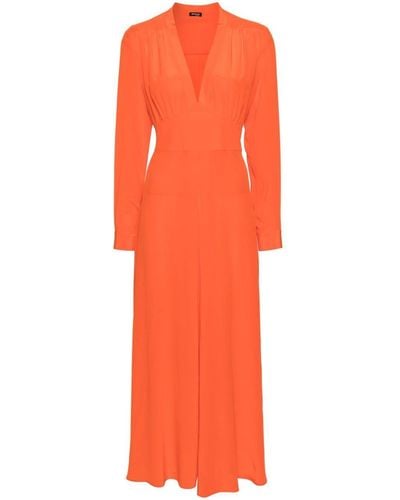 Kiton V-Neck Silk Midi Dress - Orange