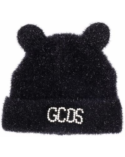 Gcds Crystal-embellished Pop-up Ears Beanie - Black