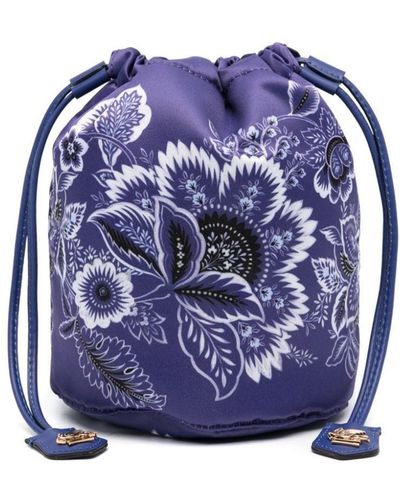 Etro Floral-Print Drawstring Clutch Bag - Blue