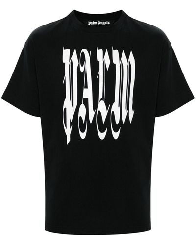 Palm Angels Gothic Logo-Print T-Shirt - Black