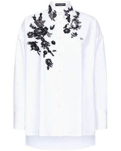 Dolce & Gabbana Floral-Lace Long-Sleeve Shirt - White