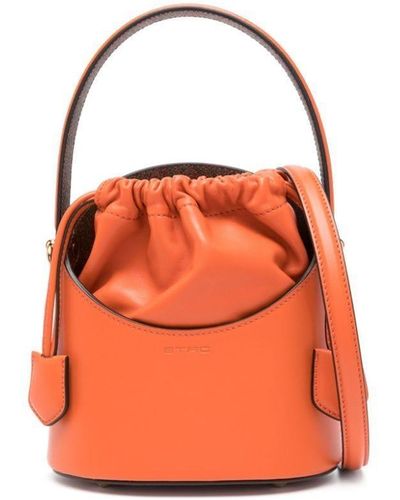 Etro Mini Saturno Leather Bucket Bag - Orange