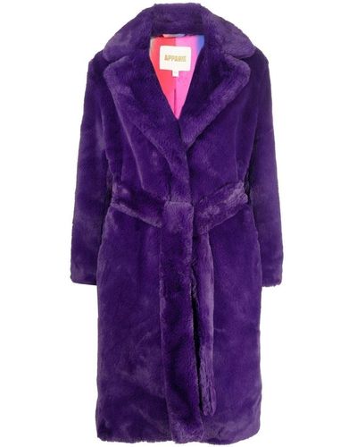 Apparis Faux-fur Tied-waist Coat - Purple