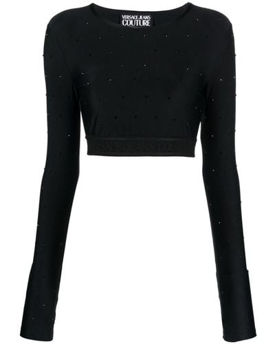 Versace Crystal-Embellished Crop Top - Black