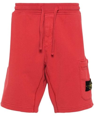 Stone Island Compass-Badge Cotton Shorts - Red