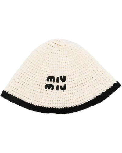 Miu Miu Logo-Embroidered Crochet Bucket Hat - White