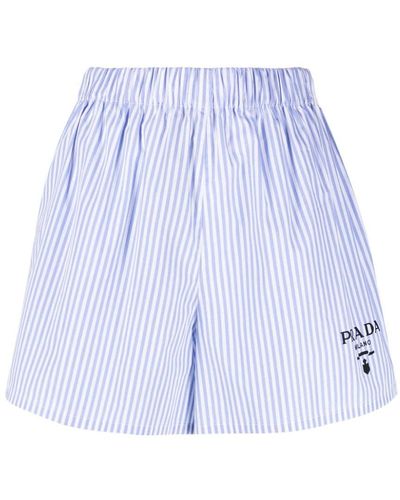 Prada Pinstripe Logo Printed Shorts - Blue