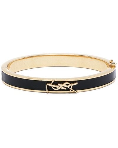 Saint Laurent Logo-Plaque Leather Bangle - White