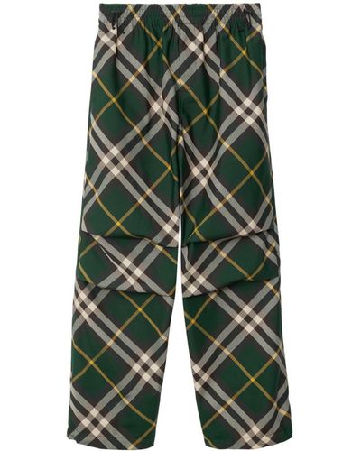 Burberry Wide-Leg Checked Trousers - Green