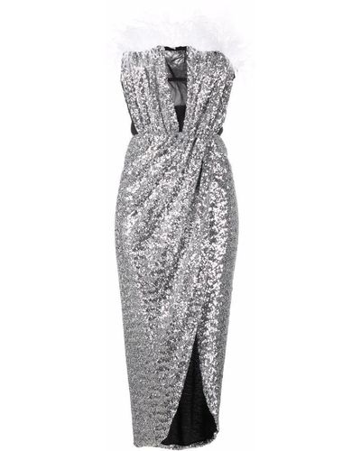 Nervi Feather-Detail Sequin Dress - Gray