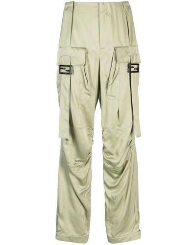 Fendi Ff Buckle-Detail High-Waisted Trousers - Natural