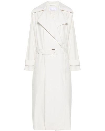 Calvin Klein Crinkled Maxi Trench Coat - White