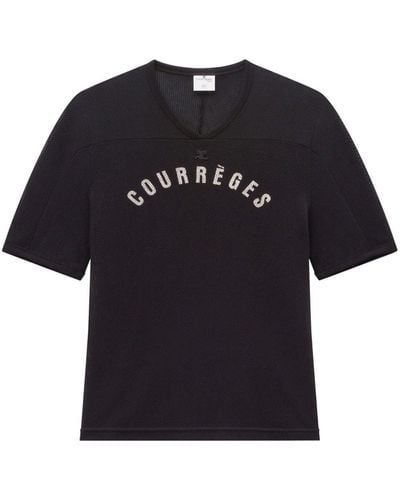 Courreges Logo-Print Mesh T-Shirt - Black