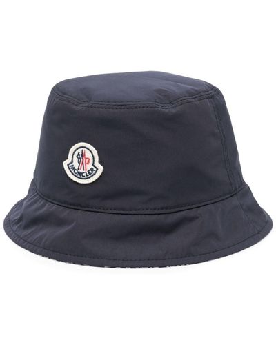 Moncler Logo-Patch Dropped-Brim Bucket Hat - Blue