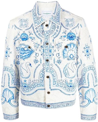 Casablancabrand Plat A Dessert Printed Denim Jacket - Blue